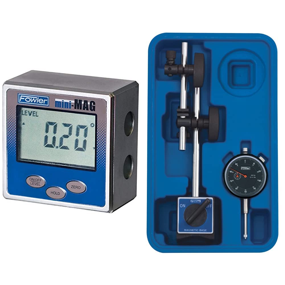 Fowler 54-422-450-1, Mini-Mag The Original Protractor & 52-520-199-0, Magnetic Base and Black Dial Indicator Set