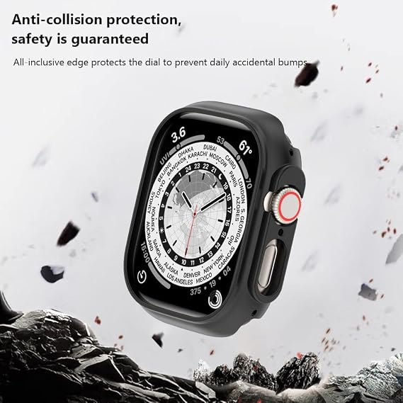 Coverzone Apple Watch Ultra ile Uyumlu 49mm ile uyumlu PC Çerçeve Tam Koruyucu Kılıf, Apple Watch Ultra için 49mm Köşeleri Kapatan Koruyucu Siyah