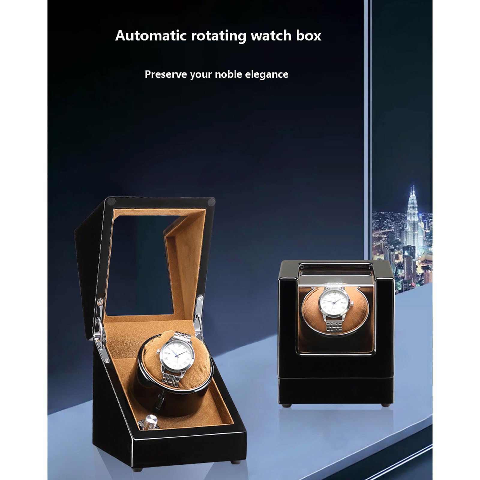 Carica Orologi Automatico Rotante,Elegante Scatola Carica Orologi Automatica Singola con Motore Silenzioso,5 Modalità di Rotazione,Alimentato a batteria o adattato CA Scatola carica orologi