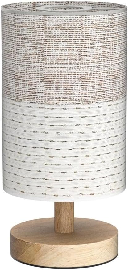 AFORTLO Table Desk Lamp, Small Fabric Boho Decorative Nightstand Night Light Solid Wood Base Lamp for Bedroom,Living Room,End Table or Office with Bulb (Brown Knit Fabric)