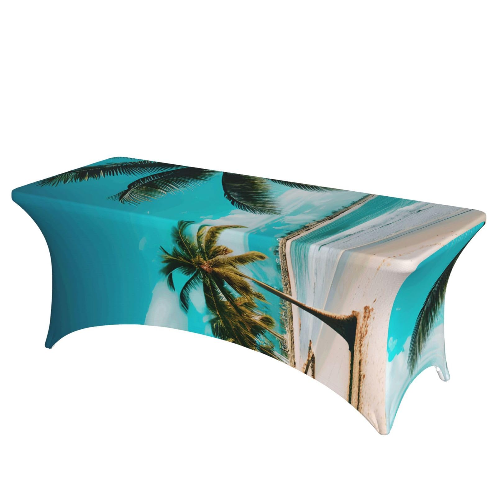AYYQWE Beach Palm Trees Print Elastic Rectangular Tablecloth For Banquet Outdoor Picnics Office Table Cover