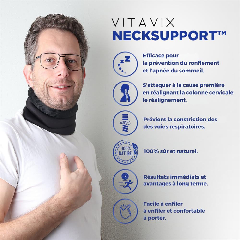 MEIION Vitavix NeckSupport Plus de ronflements, Soutien Cervical Anti-Ronflement minerve cervicale femme homme tour de cou voyage-Idéal pour les en avion et en train, le sommeil et le travail