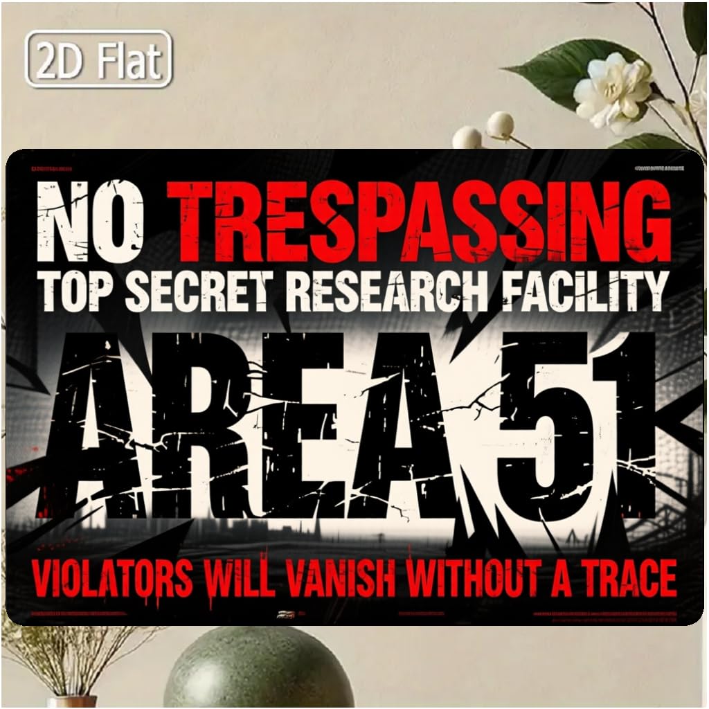 Area 51 No Entry Alien Tin Sign, 8x12 Inch Man Cave