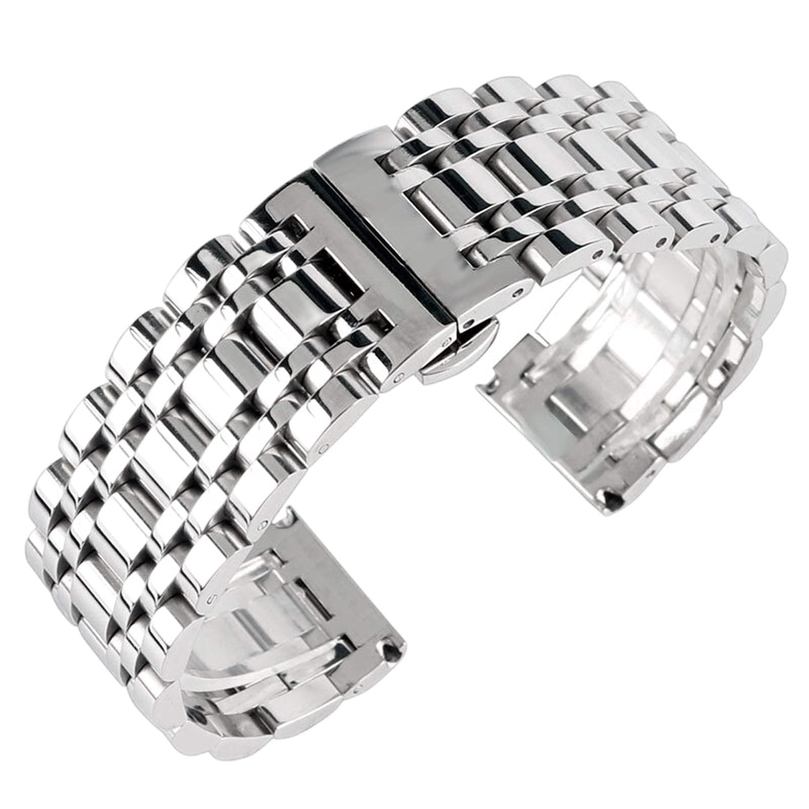Correa de Reloj, Correa Plateada para Hombre de 20/22/24 mm, Repuesto de Correa de Acero Inoxidable para Mujer + 2 Barras de Resorte