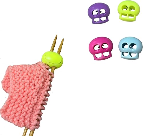 SPANSEE 4 tapones de aguja de tejer de calavera de colores, tapones de puntada, protector de aguja, protectores de punto de aguja de tejer,