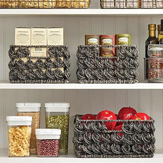 mDesign Set of 3 Wicker Storage Boxes ¡ª Small Wicker Baskets for Kitchen Storage and Organisation ¡ª Versatile and Compact Storage Baskets ¡ª Black Wash
