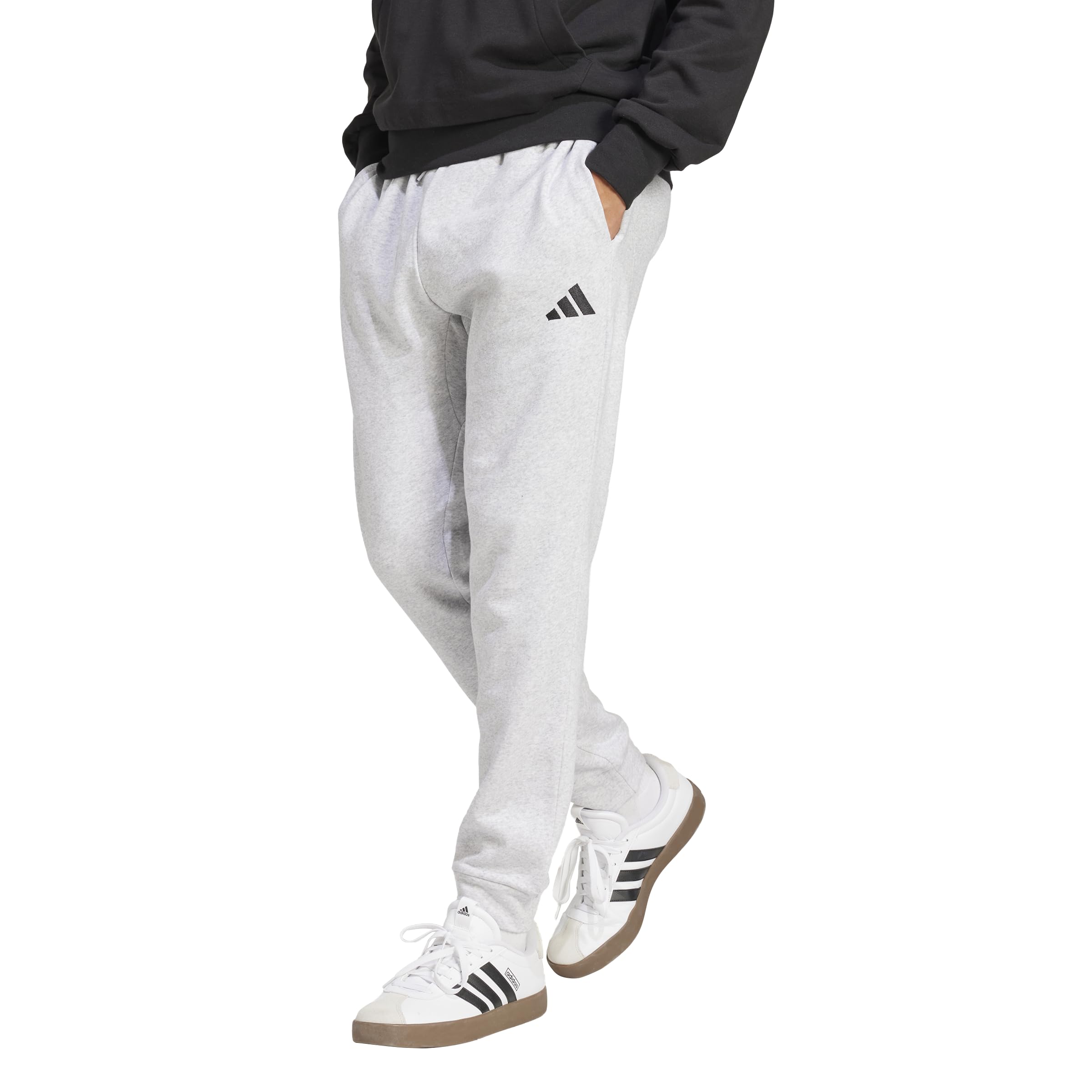 adidas Mens Essentials Feel Cozy Fleece Sportswear Pants, Light Grey Heather/Black, Large