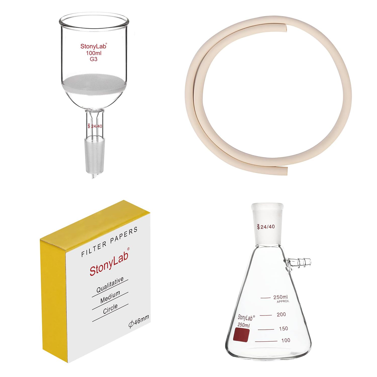 Buchner Filtering Funnel, Filtering Flask, Qualitative Filter Paper Circles Bundle with Vacuum Rubber Tubing - stonylab Bundle