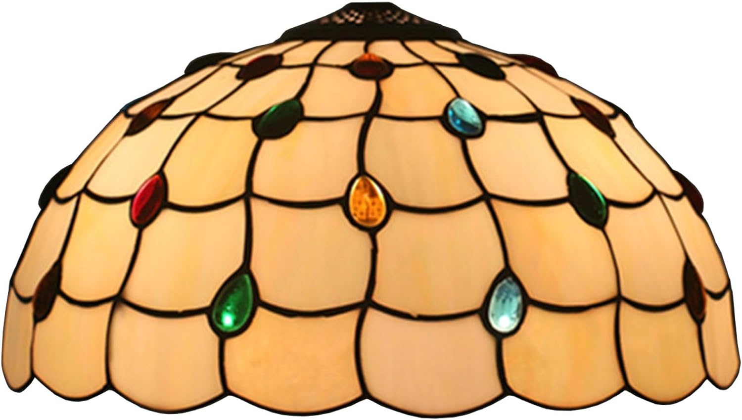 Tiffany Lamp Shade Replacement Only Cream Stained Glass Lampshade Red Blue Green Beads Light Cover Fit For Table Lamps FLoor Lamp Pendant Lights Christmas Home Decor,20 inch