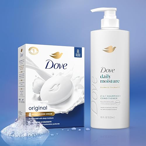 Miniatura 8 de Dove Champú y acondicionador 2 en 1 + jabón en barra de belleza Dove paquete de 8  Hidratación profunda para revitalizar el cabello y la piel secos