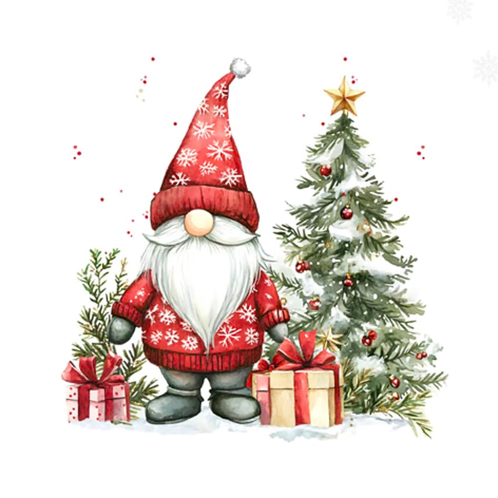 Anniversary House Tiflair Luxury Christmas Napkins - 3-Ply Paper Lunch Napkins with Gnome with Presents Design - Thick, Strong, Festive Disposable Serviettes for Christmas Table Décor - 20 Pack