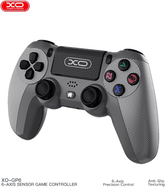 XO-GP6 Bluetooth ve Kablolu Oyun Kolu | PS4, PC, iOS, Android ve PS3 Uyumlu Çift Titreşimli Kablosuz Gamepad, 6 Eksen Jiroskop, Touchpad ve Kulaklık Jaklı RGB Oyuncu Kolu