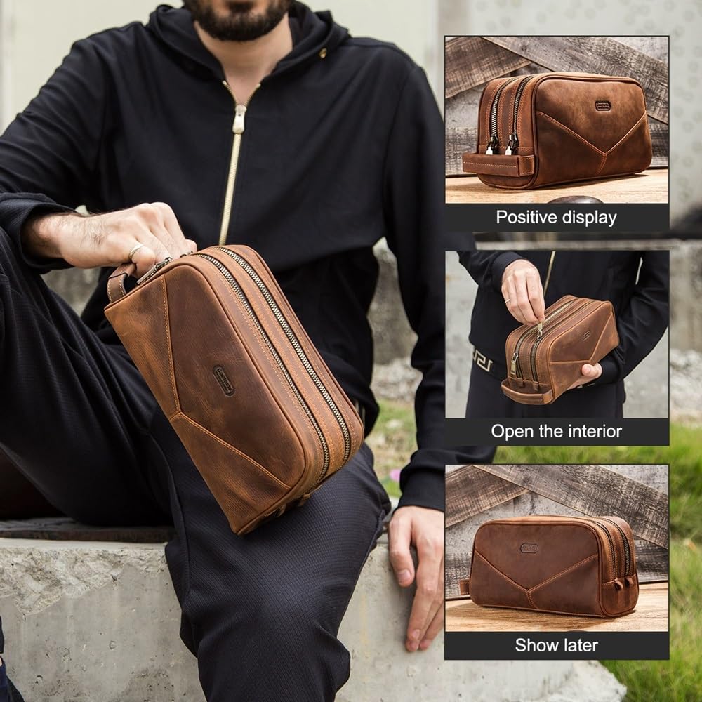 Leder-Rasiertasche für Herren, Leder-Kulturbeutel, Leder-Kulturbeutel für Herren, Kulturbeutel, Reise-Kulturbeutel, Hygiene- und Pflegeset, C, 26*12*13.5cm
