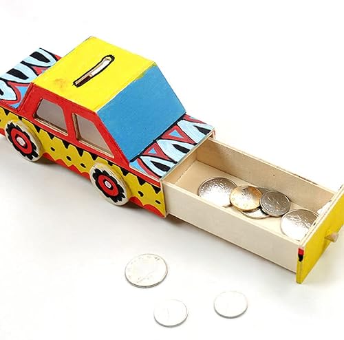 Miniatura 8 de EXCEART DIY Juguetes de madera para niños, alcancía creativa inacabada, caja de ahorros, contenedor de cambio, juguete divertido para manualidades