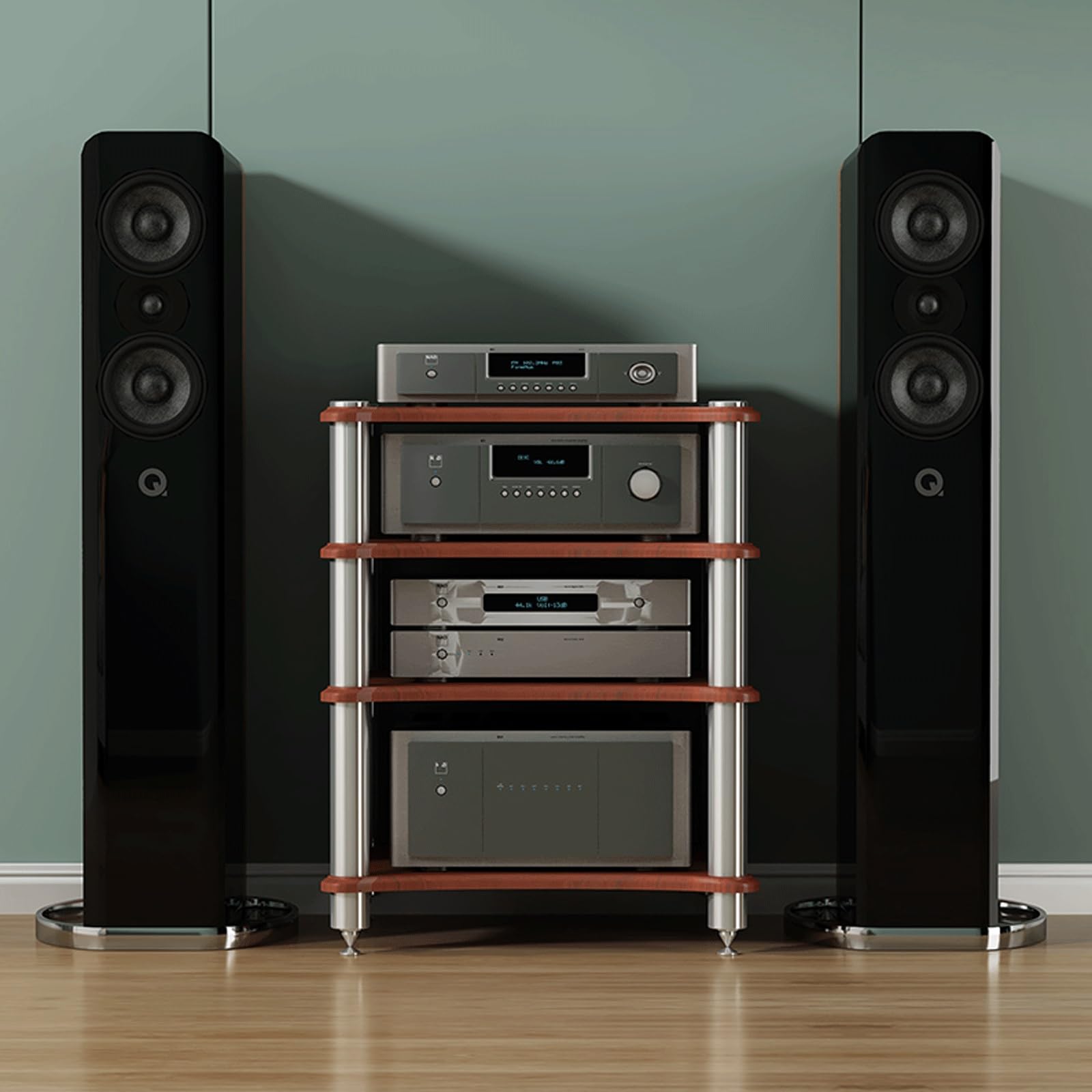 Stojak HIFI z naturalnego drewna, 3-poziomowy stojak na nośniki AV, do szafki stereo, odtwarzacza płyt stereo, konsola do gier, otwarta wieża wystawowa do salonu