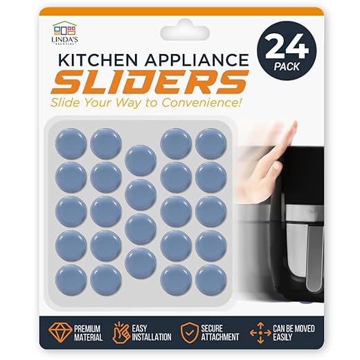 Appliance Sliders for Kitchen Appliances (24 Pack) - Self-Adhesive Countertop Gliders for Kitchen Use, Effortless Moves for Coffee Makers, Blenders, Air Fryers & More, Great for Quick Appliance Shift