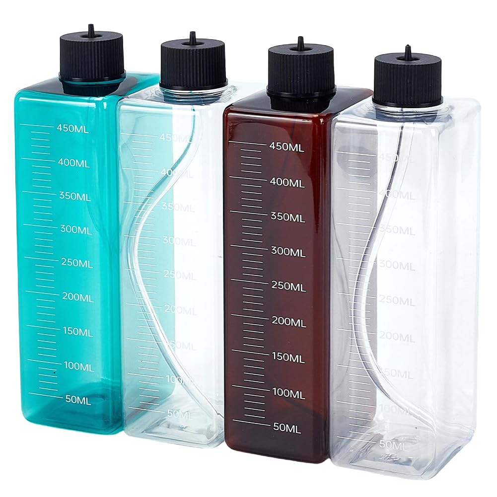 WEBEEDY 4 Pcs 450ml Dosing Container Dosing Pump Reservoir Containers with Leak Proof Cap for Aquarium Air Pump Accessories Reef Tank Fish Tank Water Treatment Liquid Fertilizer Storage