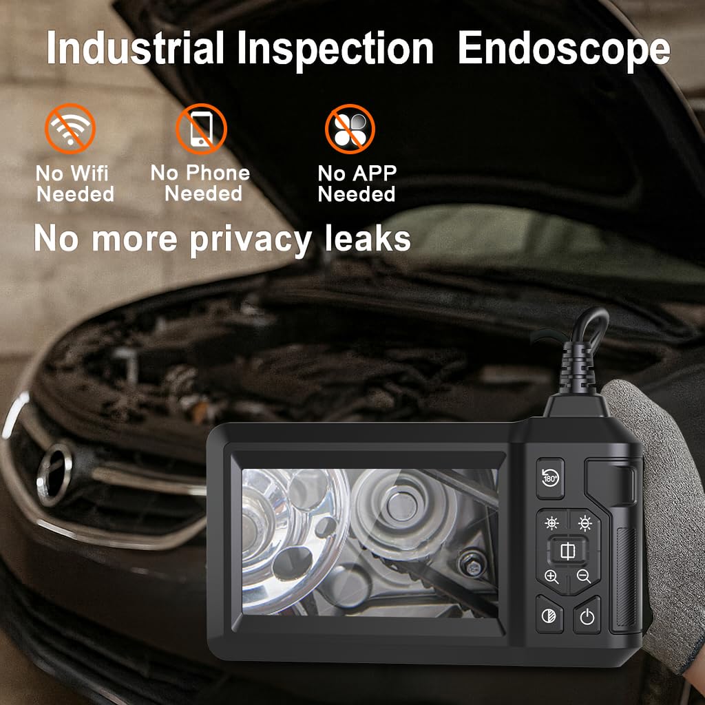 Cámara endoscópica de 16 pies con luz, cámara de boroscopio de inspección con pantalla IPS de 4.3 pulgadas, endoscopio HD 1080P, alcance de calibre de cable semirrígido de 16 pies, endoscopio
