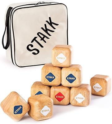 STAKK | Il Nuovo Gioco di Lancio all'aperto per Bambini e Adulti | Boccia-Boule è Stato Ieri (Gioco di abilità con 9 robusti Dadi di Legno) - Inventato in IT