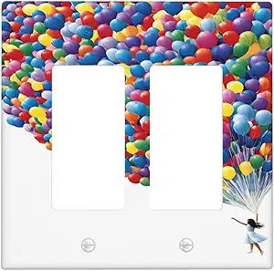 Decorative Outlet Covers Girl Holding Colorful Balloons 2 Gang Wall Plate Double Rocker Two Switch Wall Cover Plate Light Switch Cover Plate Faceplate for Country Bedroom Home Decor