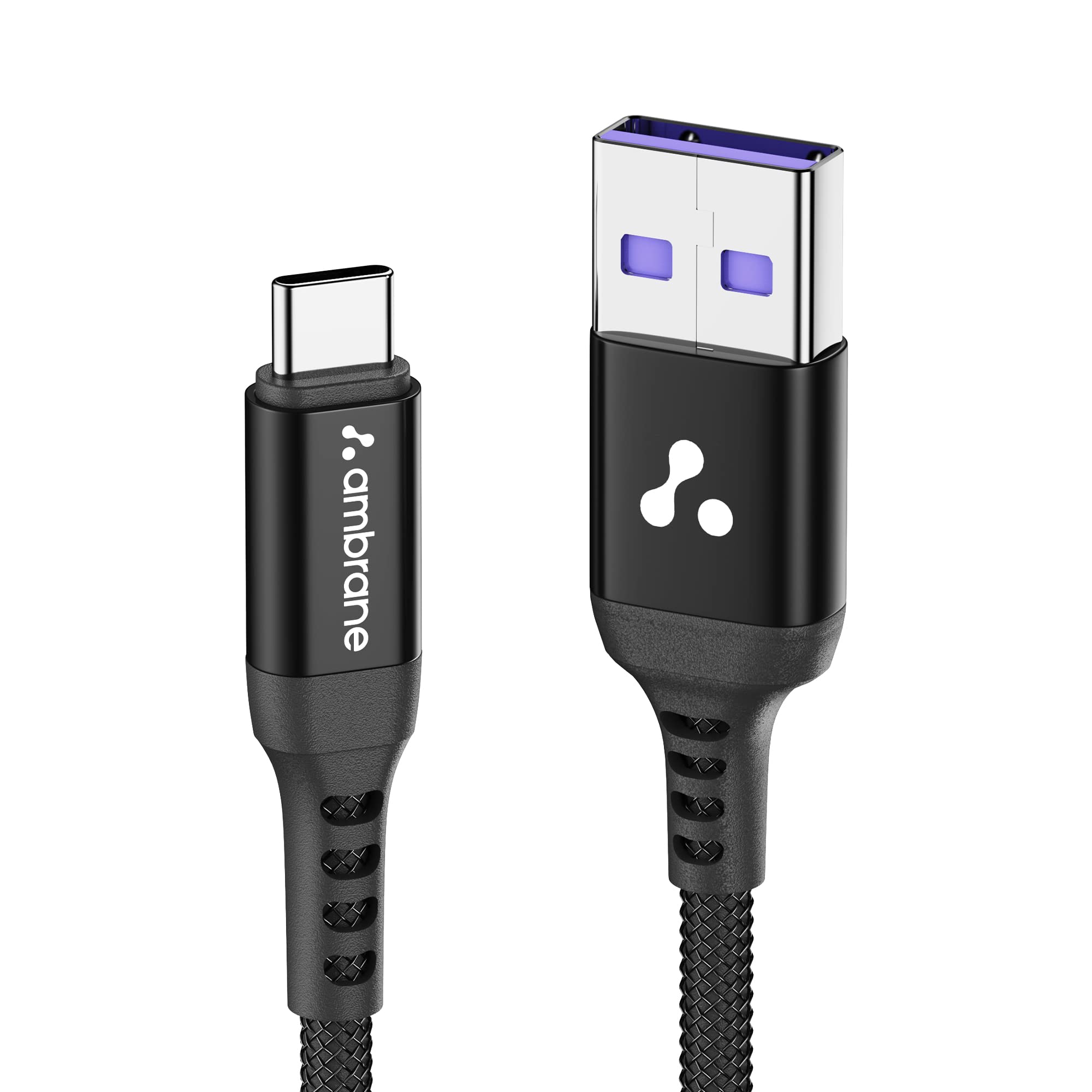 Ambrane Ultra Fast Type C Charging Cable, 65W VOOC Technology, Perfectly Compatible with Samsung, Mi, Realme, Oppo, Vivo, OnePlus, Nothing Devices, 480Mbps Data Sync, Braided, 1.2 M (ABCVS-12 Black)
