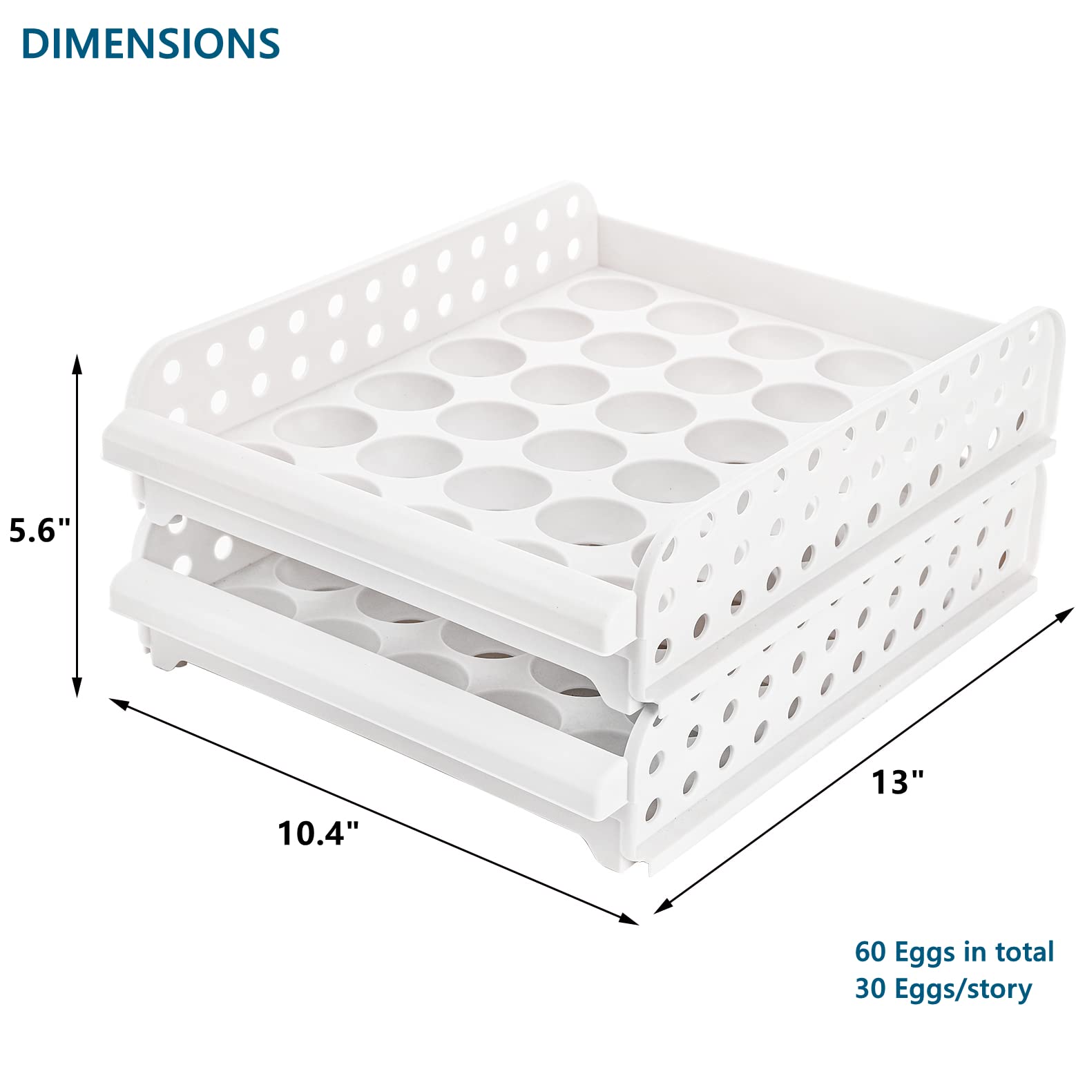 DEAYOU Soporte para huevos de 60 rejillas para refrigerador, contenedor de caja de almacenamiento de huevos de 2 capas, apilable, gris