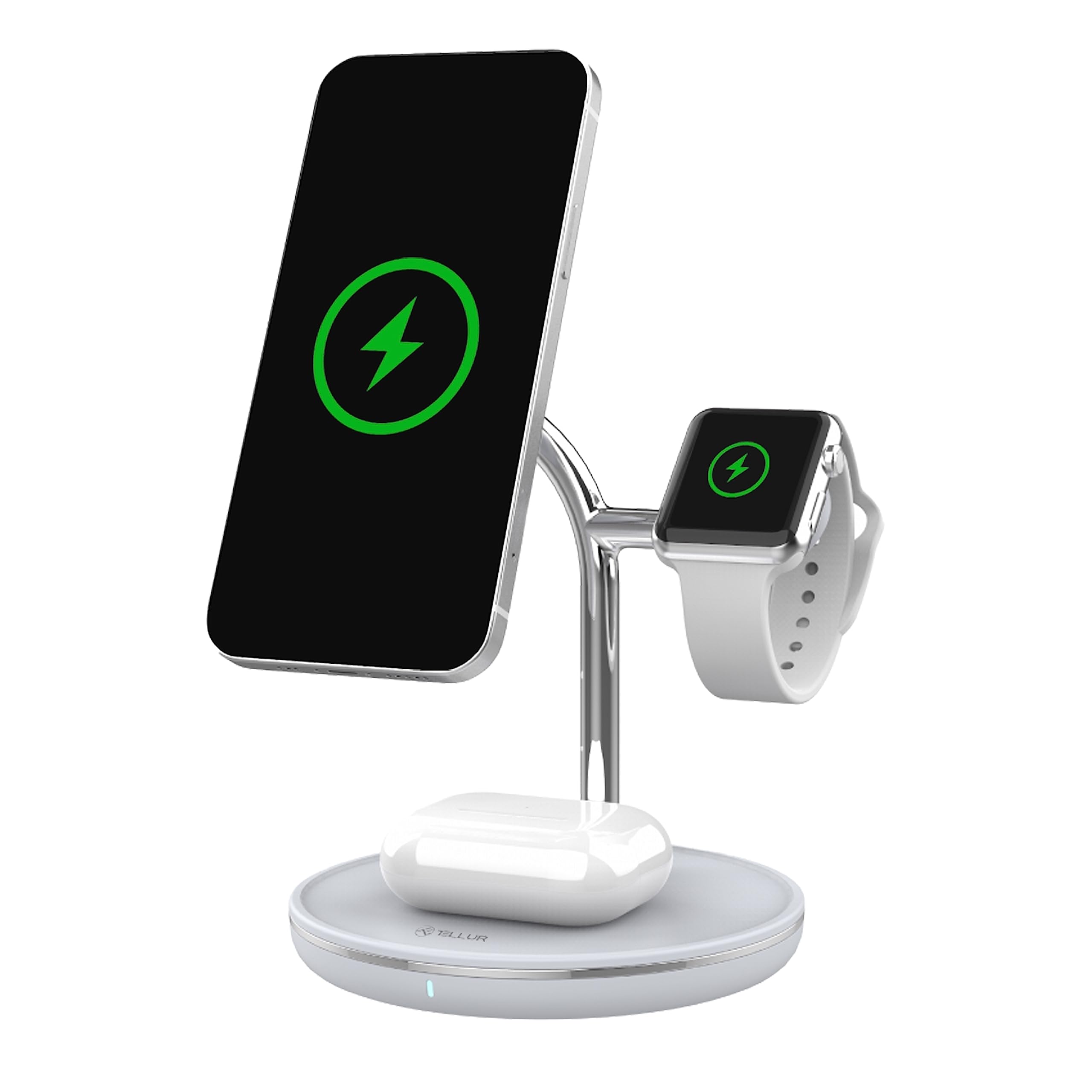 TELLUR Bezprzewodowa ładowarka 3 w 1, 15W, kompatybilna z Magsafe, do słuchawek, Apple Watch, iPhone 12/13/14, idealna do domu, biura, podróży ładowarka PD30W USB-C i kabla w zestawie