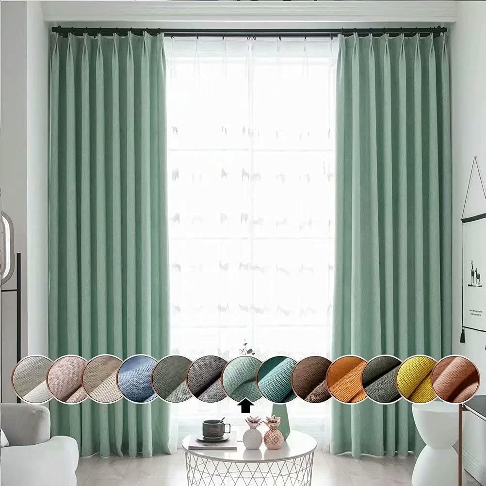 Leadtimes Green Linen Blackout Curtains Sliding Door Bedroom Darkening Grommet Divider Drapes, 84 x 102 inch x 1 Panel