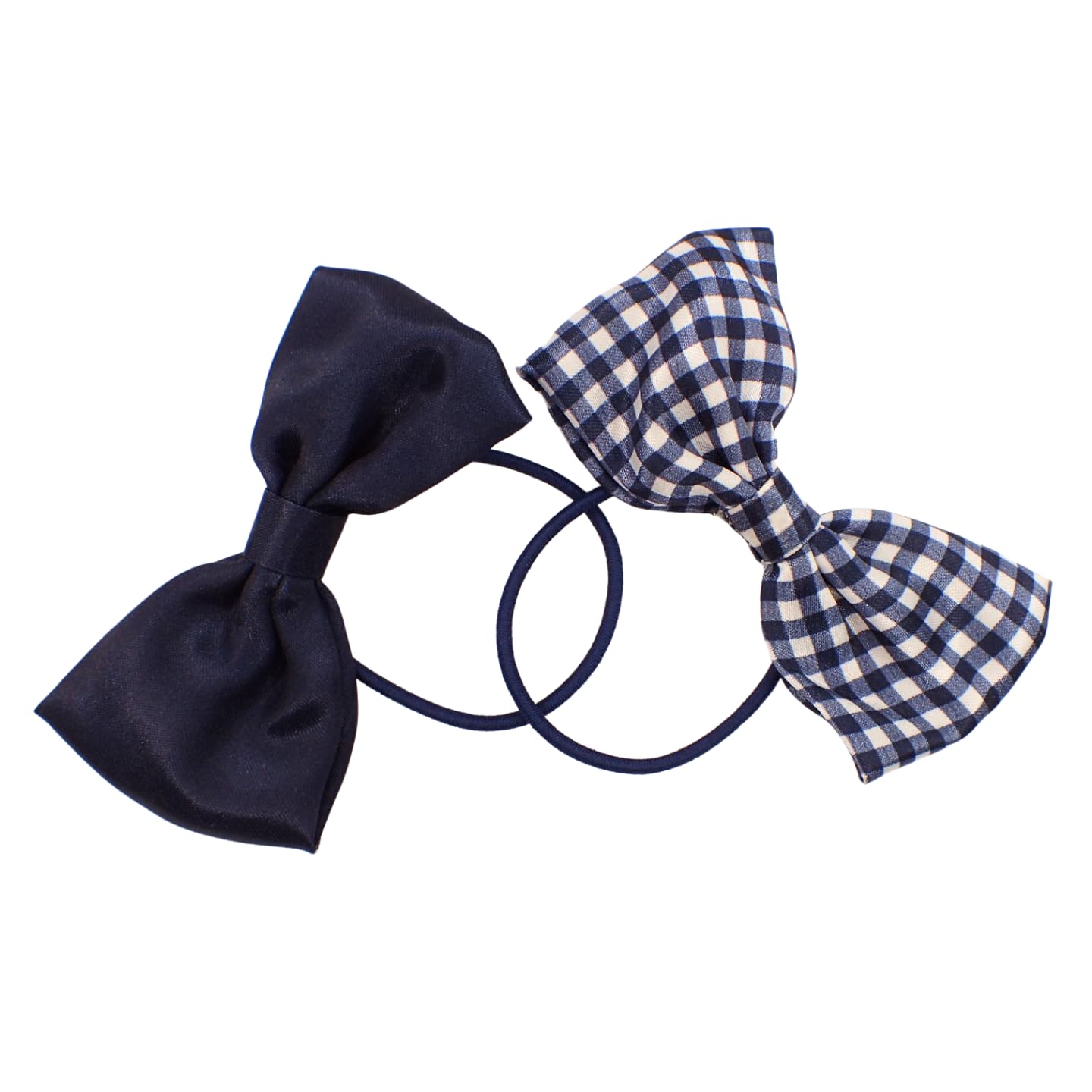 Topkids Accessories 2pc Bow Hair Elastic Hairbands, Gingham and Plain School Uniform Colours - Image 3