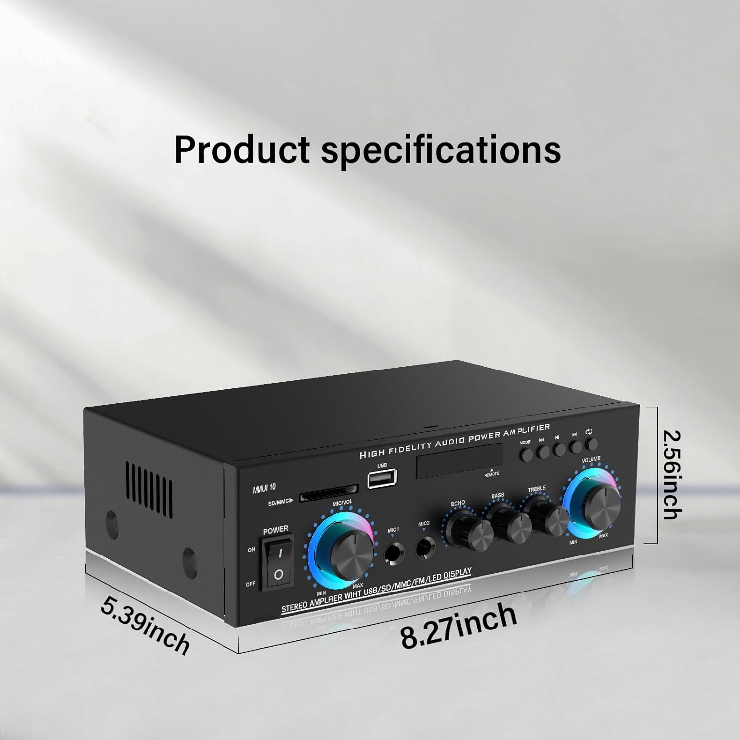 Stereo Audio Amplifier, Max 300W, 2 Channel Stereo Receiver,Wireless Bluetooth 5.0 Power Amplifier System for Home Theater Speakers, Karaoke,Garage,Home Amp with USB,SD,RCA,2 MIC in - Image 6