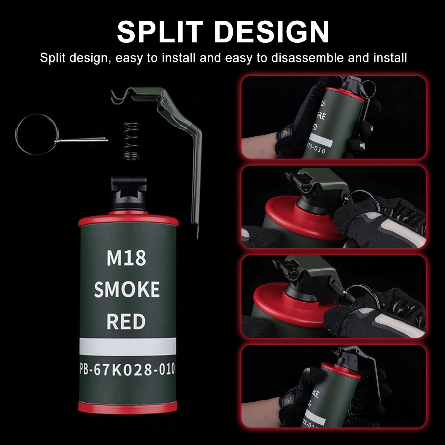 Grenades Modèle de Grenade factice Grenades à Main en Plastique Jouet CS Airsoft Équipement Tactique Accessoires pour Les Fans de l’armée Tactique Cosplay Film Props Extérieur 14+ (Rouge)