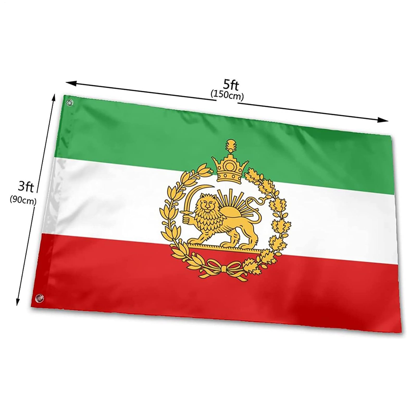Bandiera Iran 90x150cm Poliestere, Bandiera Persiana Storica, Leone e Sole, 2 Pezzi