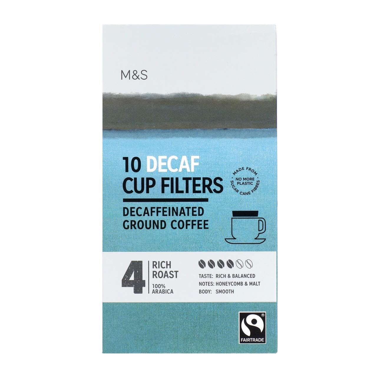 M&S Decaffeinated Ground Coffee Cup Filters, Rich Roast 4, 100% Arabica, Pack of 10