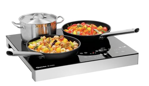 Bartscher Induktionskocher IK 3342 mit 3 Kochstellen, 3400 W, Touch-Steuerung, Glas-Kochfläche, schwarz/silber, steckerfertig