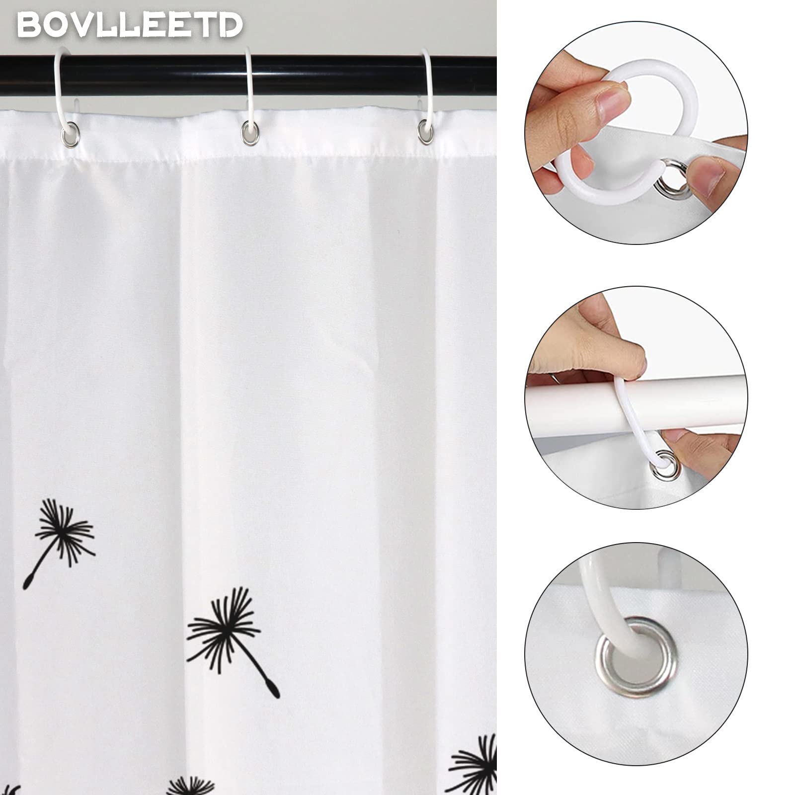 WELMECO Tenda Da Doccia Con Dente Di Leone – Tessuto Poliestere, 182x182 Cm, Con 12 Ganci Inclusi, Decorazione Bagno Elegante