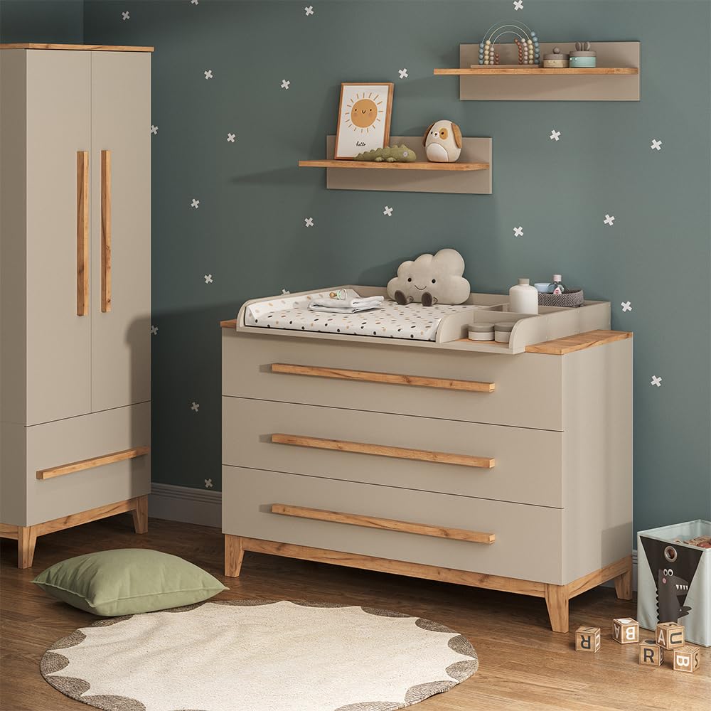 VitaliSpa Cambiador Malia, Cachemira/​Artesanal, 133.2 x 98 cm con 3 cajones, con Cambiador extraíble para Usar como cómoda