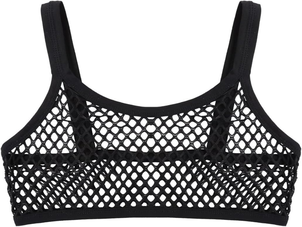 FEESHOW Women's Sheer Mesh Mermaid Sea Shell Bra Top Workout Yoga Camisole Crop Top