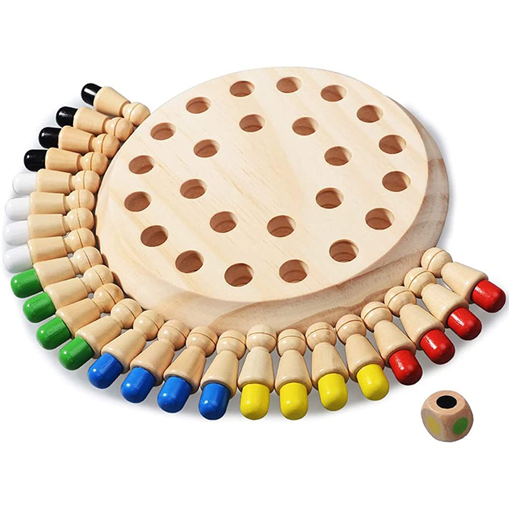 ANCLLO Wooden Color Memory Chess for Intelligent Logic and Brain Teaser Family Party Casual