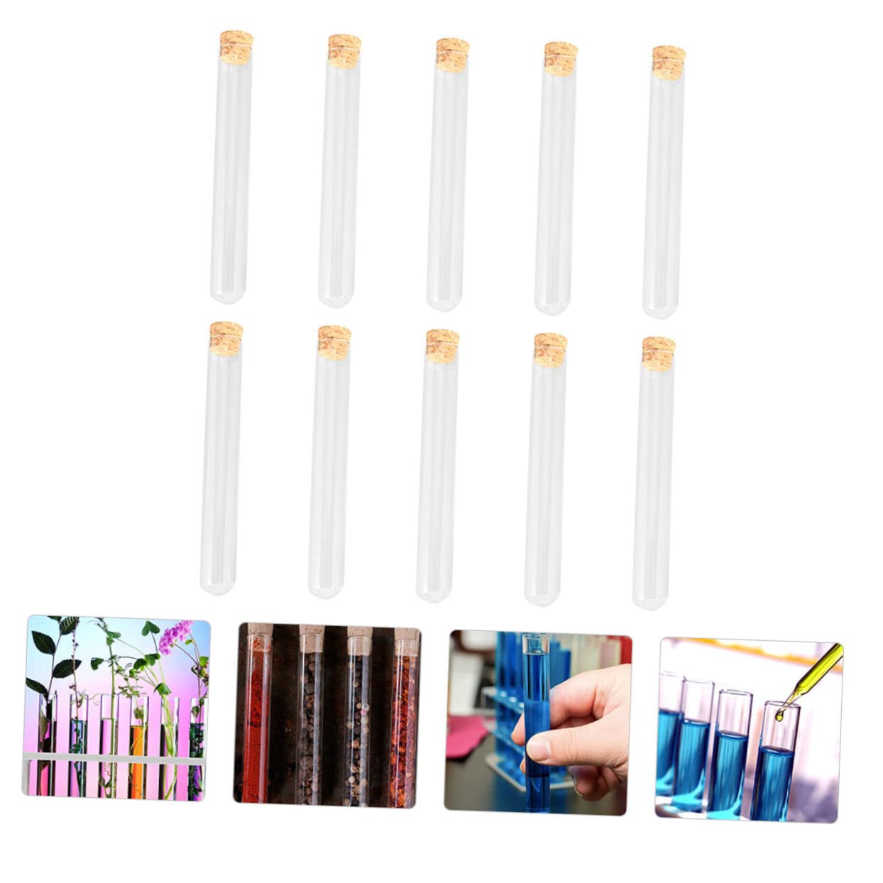 PRETYZOOM 10 Juegos Tubo De Ensayo Redondo Pequeños Tubos De Ensayo Recipientes De Muestras Con Tapas Mini Tubos De Ensayo Recargable Tubo Transparente Múltiple De Madera 10 Piezas X 10