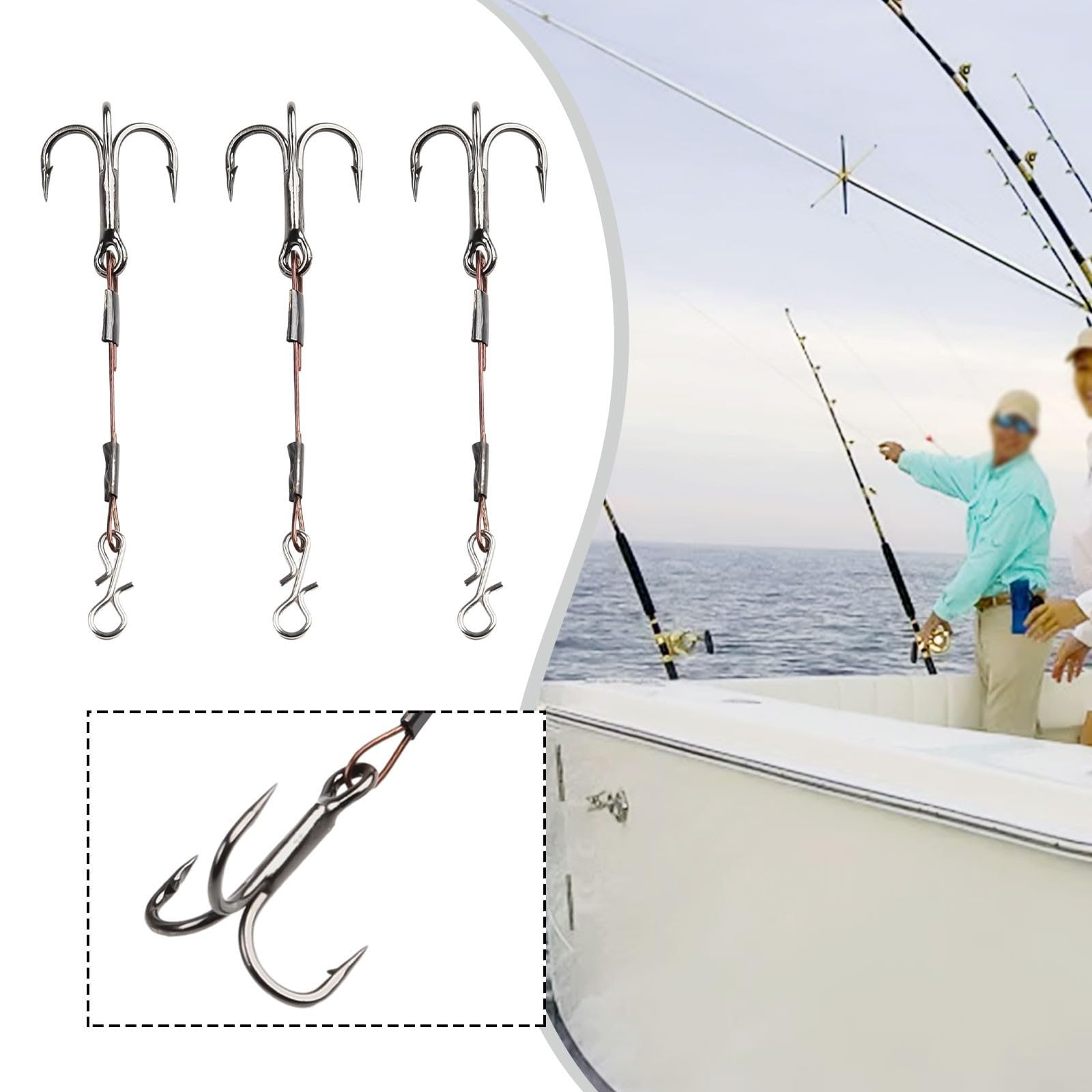 3 anzuelos agudos de acero inoxidable para aplicaciones de pesca de señuelos de depredador, incluyendo lucioperca, lubina y otros tipos de peces de caza