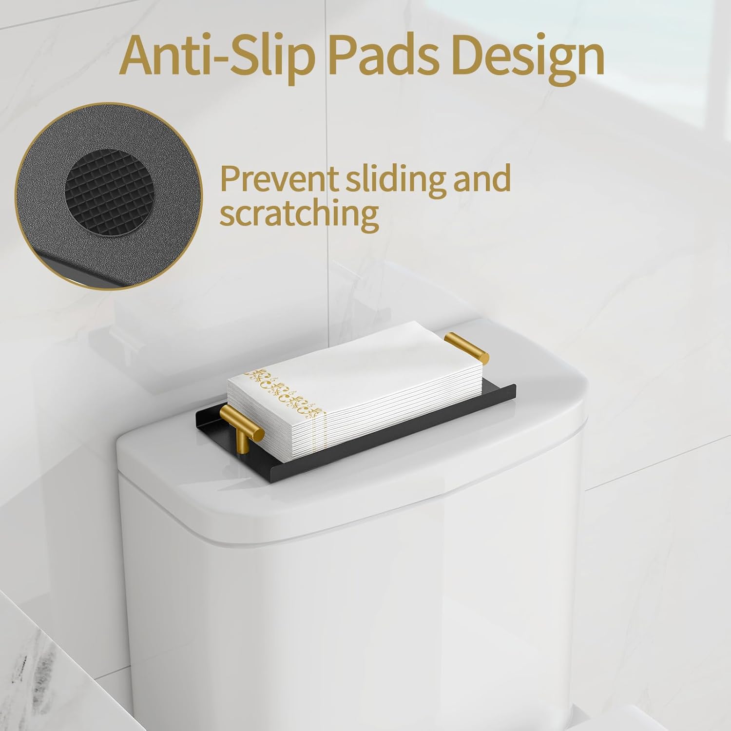 Napkin Holder for Bathroom, Guest Towel Holder Tray for Bathroom, Black Guest Napkin Holders with Golden T-Handle, Disposable Hand Towel Tray for Guest Room, Table, Kitchen - Image 3