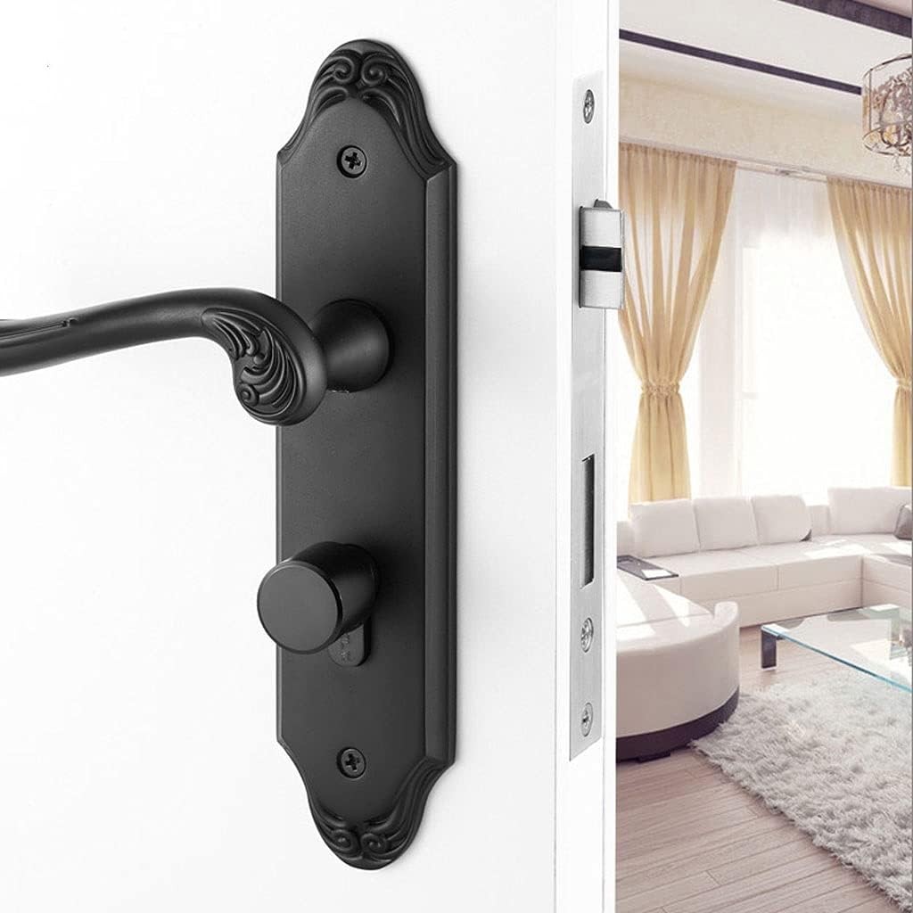 Door Knob Lever Black Silent Door Lock Door Levers Indoor Door Handle with Key/Without Key for Bedroom Study Bathroom Door Lock with Handle (Color : Black with Key)