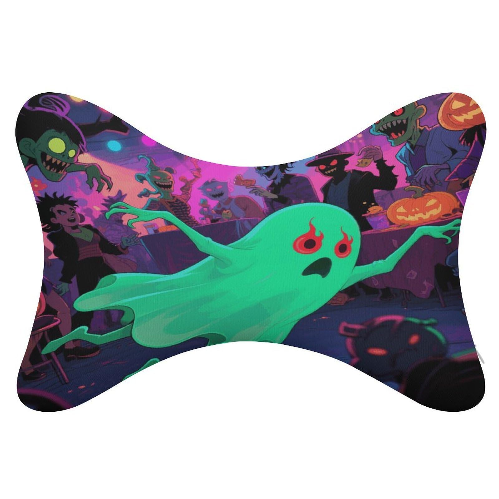 VstaDank Halloween Ghost Car Pillow Soft Car Neck Pillow Breathable Dog Bone Shaped Travel Neck Pillows Washable Removable All-Season Universal Cars Head Rest Pillows
