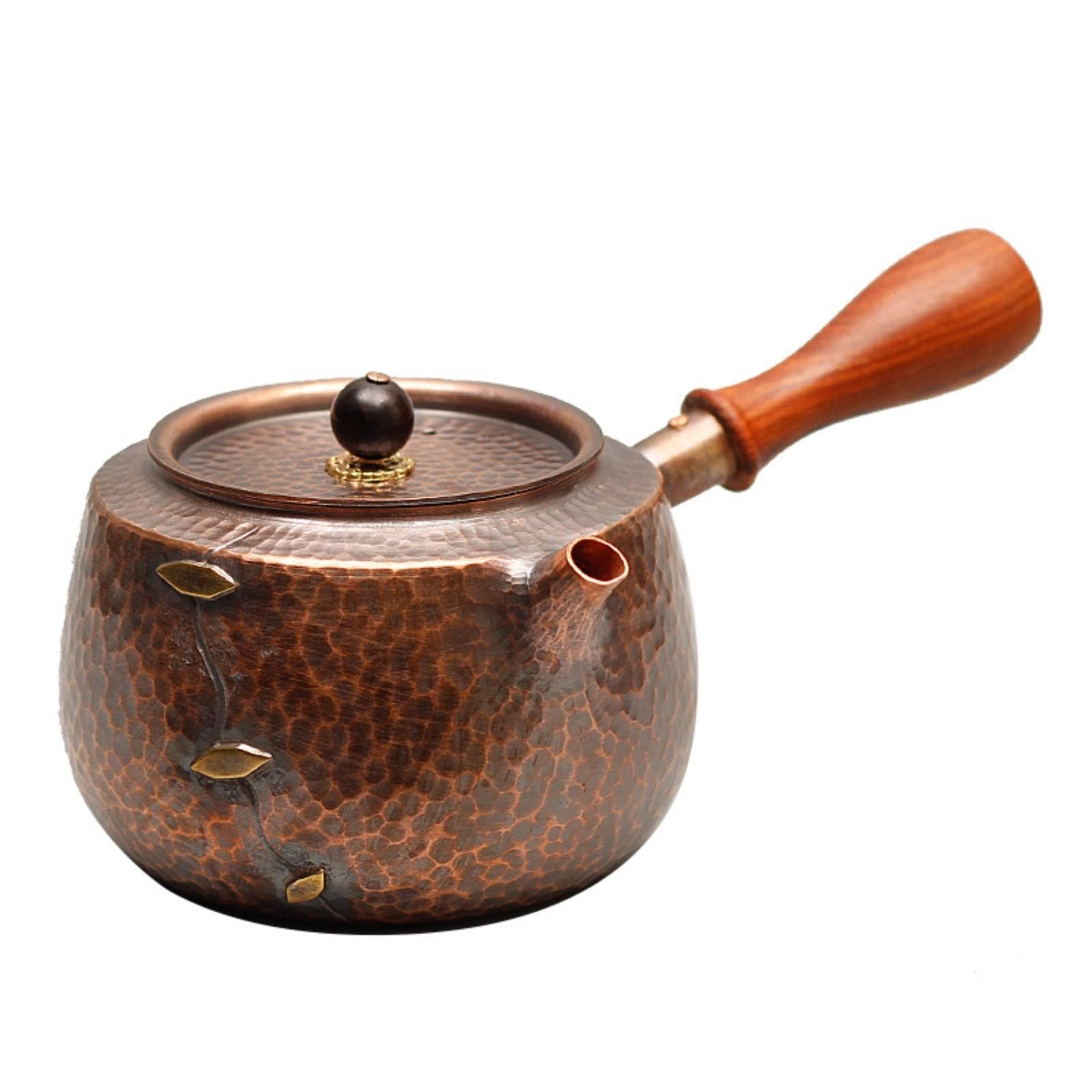 Tetera Cobre Resistente Al Óxido Tetera con Tapa Compacto Hervidor para Aficionados Al Té, Cocina, Oficina, Tetera De Cobre Con Mango Lateral Y Diseño De Parche Envejecido