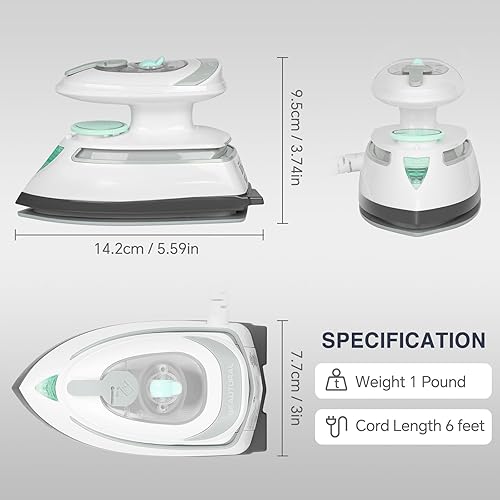 Miniatura 7 de BEAUTURAL Mini plancha de vapor de viaje para ropa con doble voltaje, control de temperatura, suela antiadherente y almacenamiento de cables, ideal