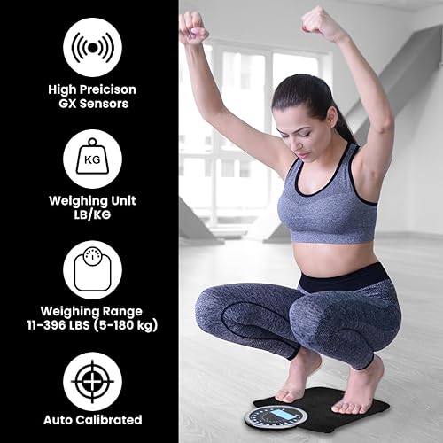 Miniatura 5 de EILISON Balanza de pesaje digital y analógica 2 en 1 altamente avanzada para peso corporal - 400 libras, 4 sensores GX de alta precisión, vidrio