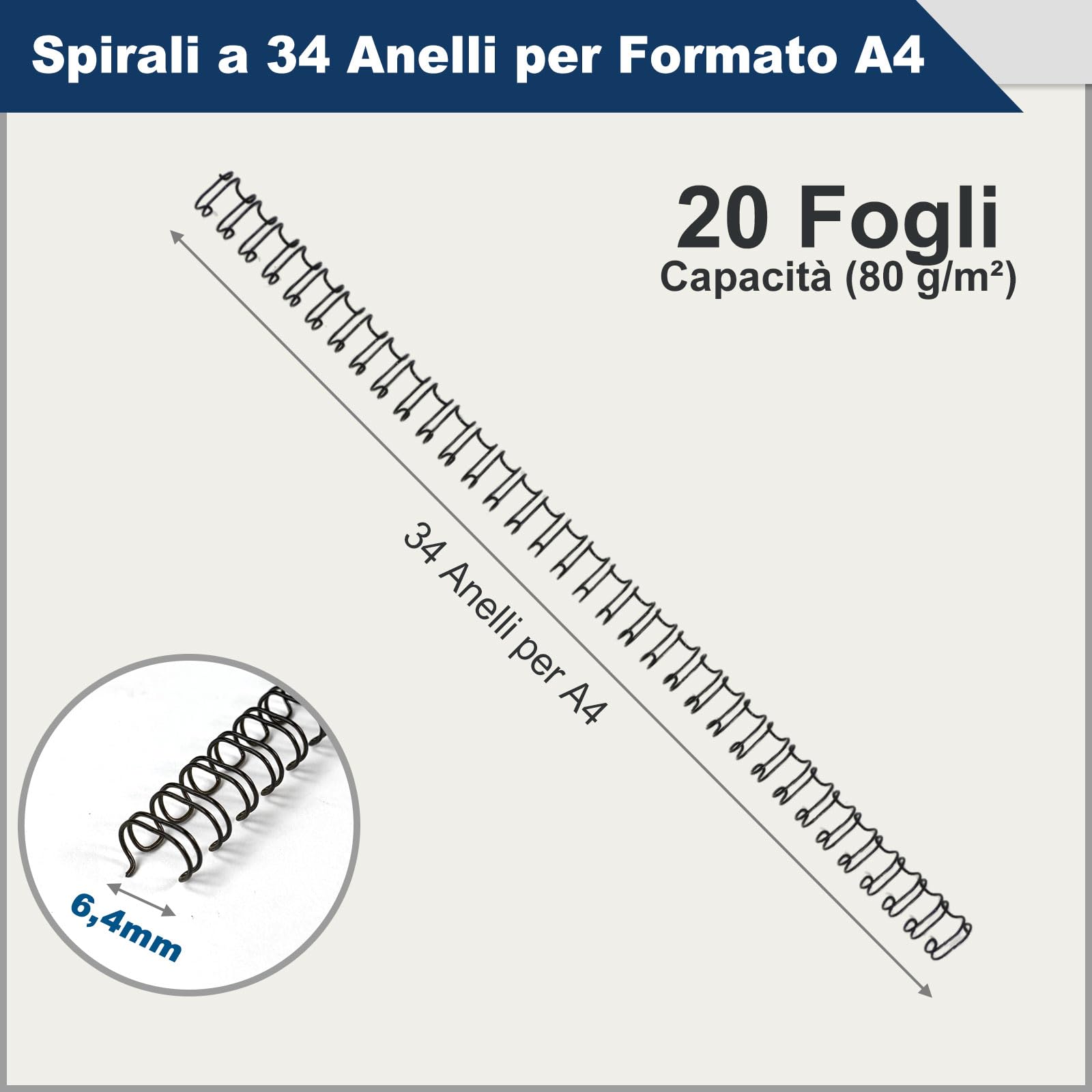 Spine Per Rilegatura A Filo RAYSON - Passo 2:1, 23 Anelli, Per A4, Nero, Confezione Da 100 Pezzi - Foto 5