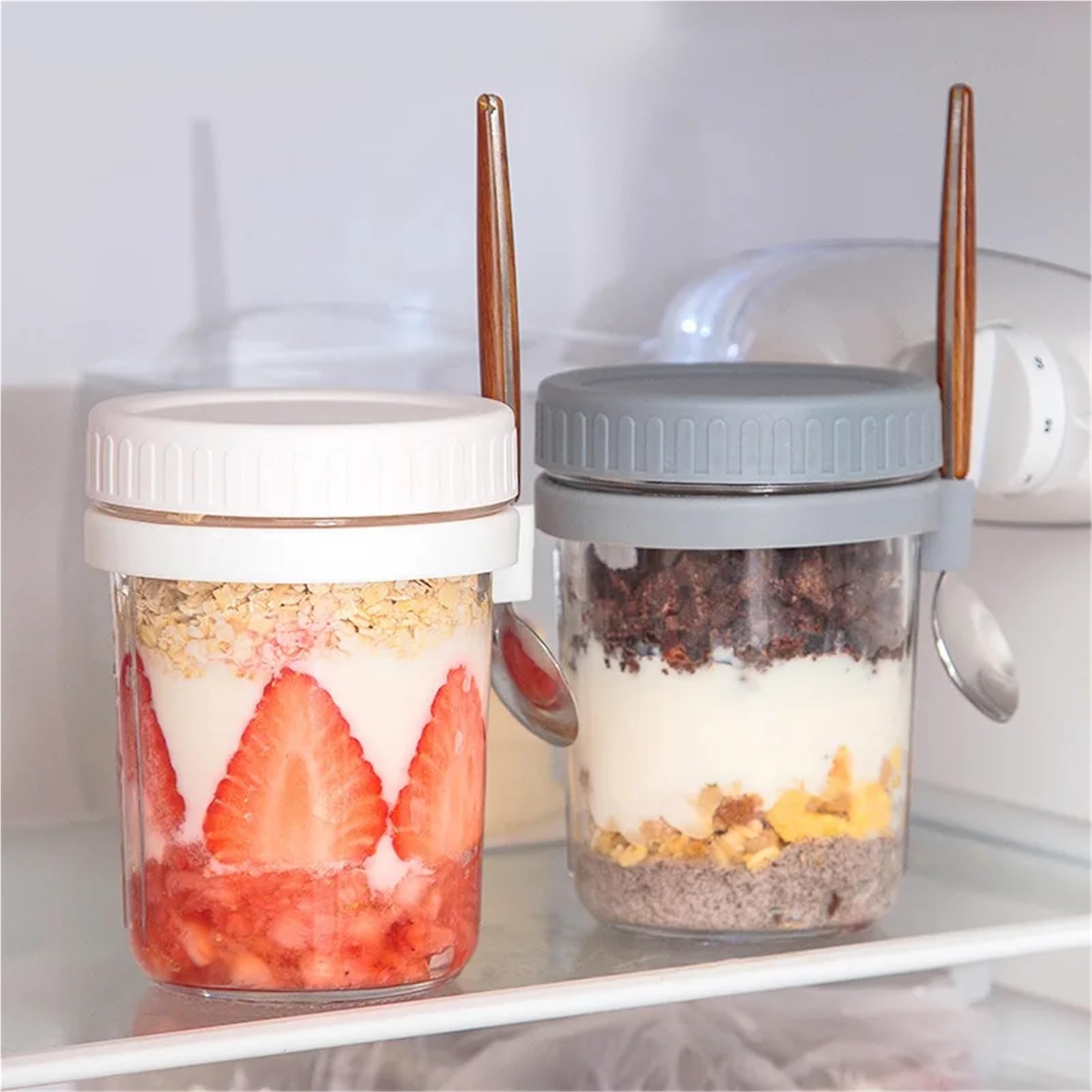 Vasetti Marmellata 1 pz. Contenitore for alimenti in vetro for latte, macedonia di frutta, tazze for cereali, colazione, bottiglia d'acqua, articolo da cucina(White)