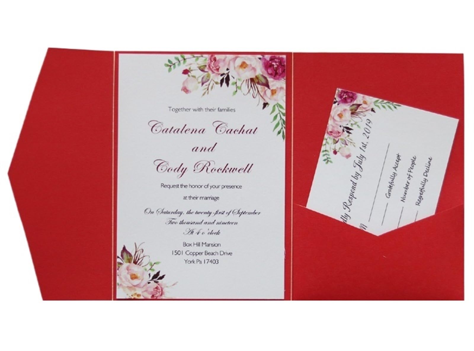Einladungskarten Hochzeit 50 Sets dreifach gefaltete Hochzeitseinladungskarten mit Taschen, individueller Druck, Verlobung, XV. Geburtstag, Taufeinladungen Hochzeitseinladungskarten(Color:Red,Size:Who