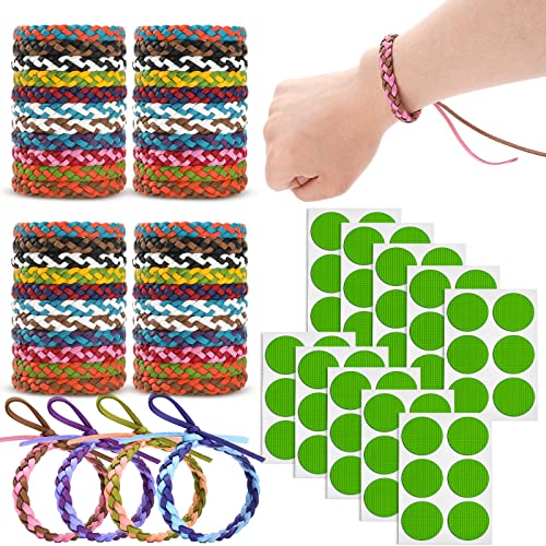 48 Pack Mosquito Repellent Bracelets with 60 Pack Mosquito Patches, DEET-Free Waterproof Mosquito Wrist Bands for Adults Kids Outdoor Travel Camping Hiking, PU Leather Mosquito Bracelets